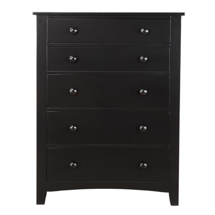 Pine Wood With Varied Size 5 Drawer Chest, Black
