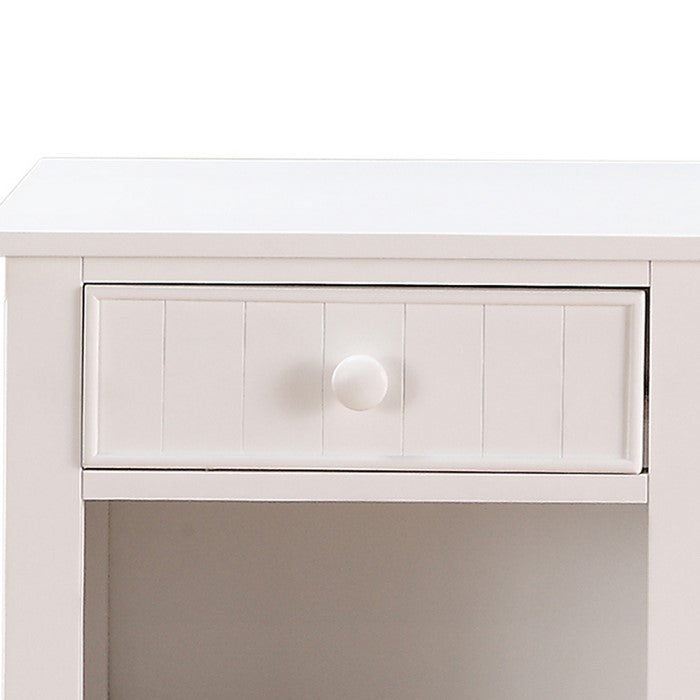 Wooden Night Stand With Bottom Open Shelf, White