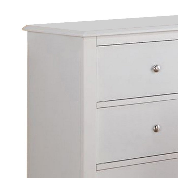 Pine Wood 6 Drawer Dresser With Silver Knobs, White