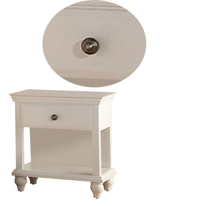 Wood Night Stand With Spacious Storage, White