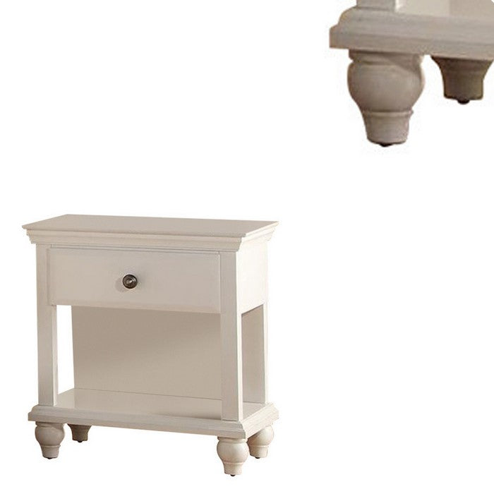 Wood Night Stand With Spacious Storage, White