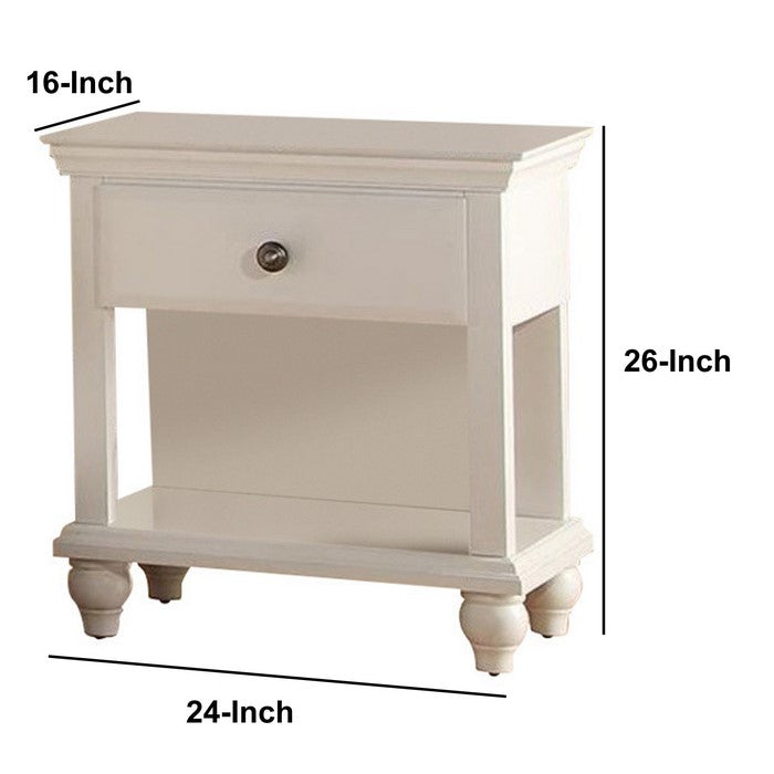 Wood Night Stand With Spacious Storage, White