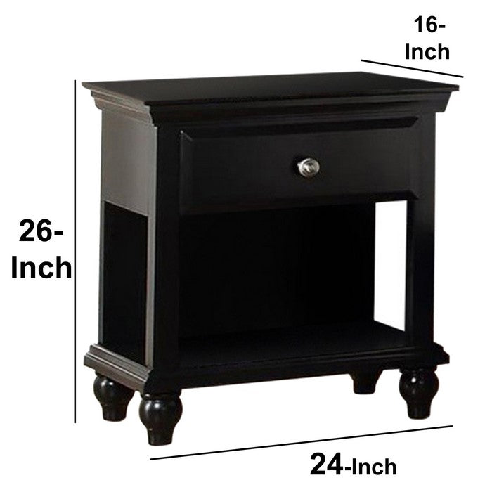 Wood Night Stand With Drawer, Black