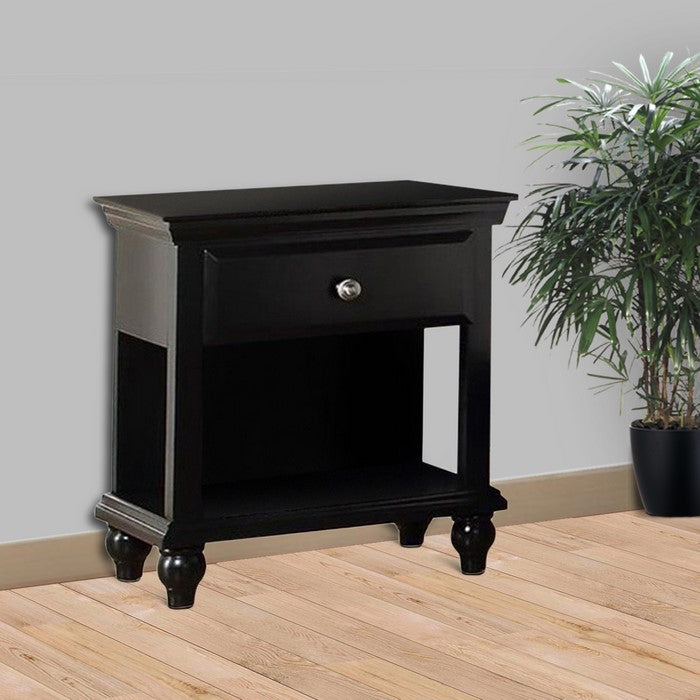 Wood Night Stand With Drawer, Black
