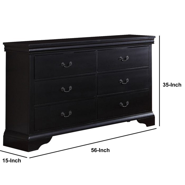 Pine Wood 6- Drawer Dresser, Black