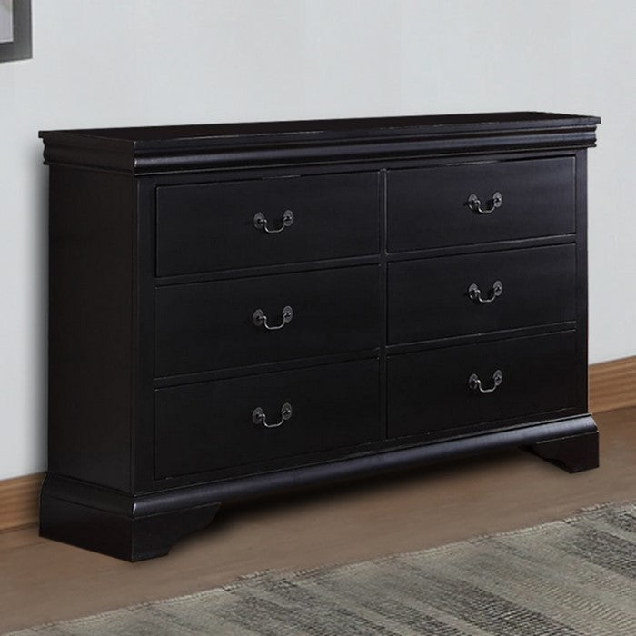 Pine Wood 6- Drawer Dresser, Black