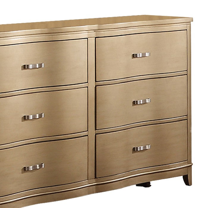 Pine Wood Spacious 6- Drawer Dresser ,Gold