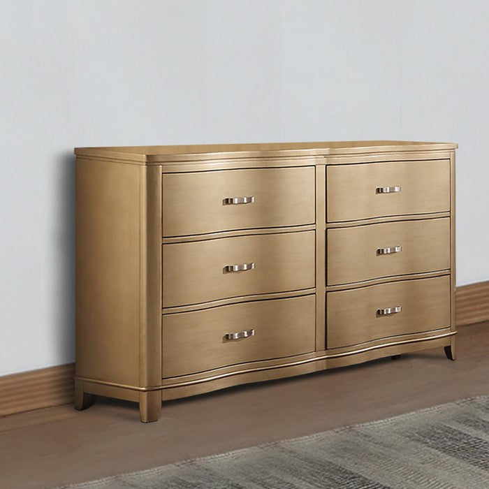 Pine Wood Spacious 6- Drawer Dresser ,Gold