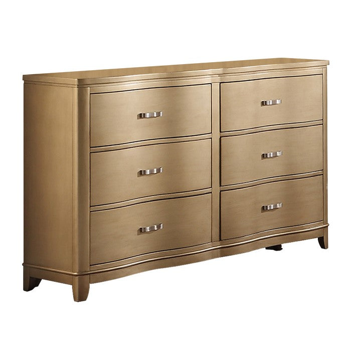 Pine Wood Spacious 6- Drawer Dresser ,Gold