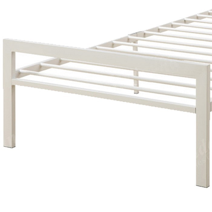 Metal Frame Twin Bed With Leather Upholstered Headboard, White