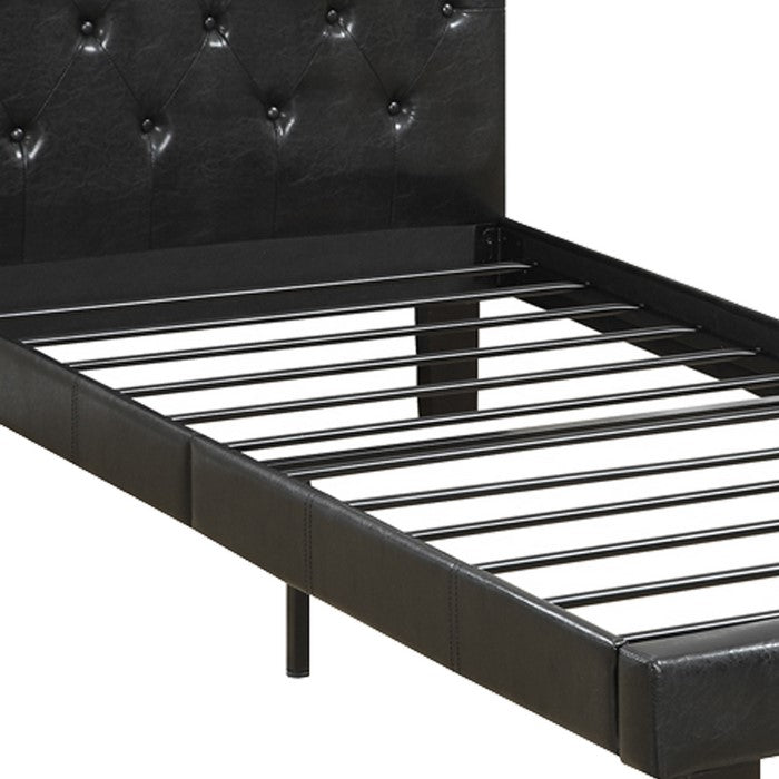 Faux Leather Upholstered Full size Bed With tufted Headboard, Black