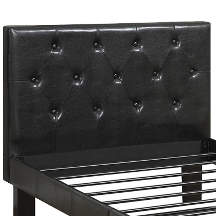 Faux Leather Upholstered Twin size Bed With tufted Headboard, Black
