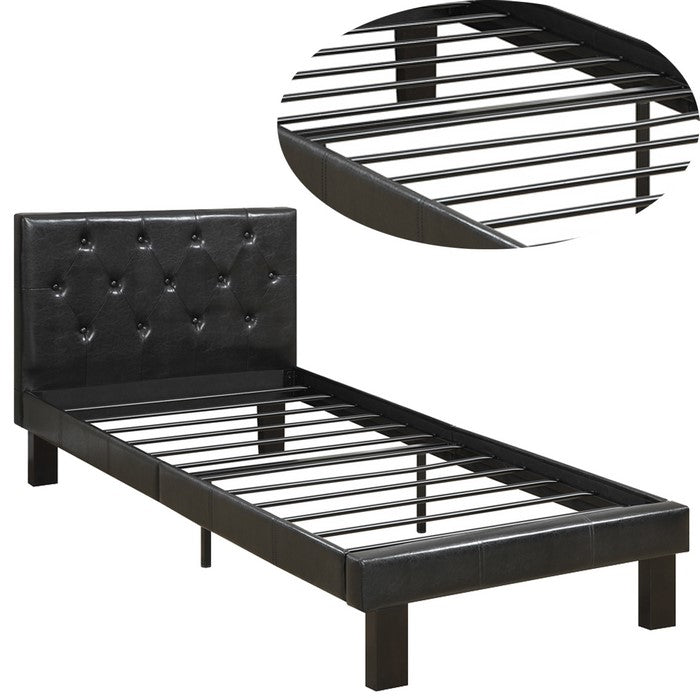 Faux Leather Upholstered Twin size Bed With tufted Headboard, Black