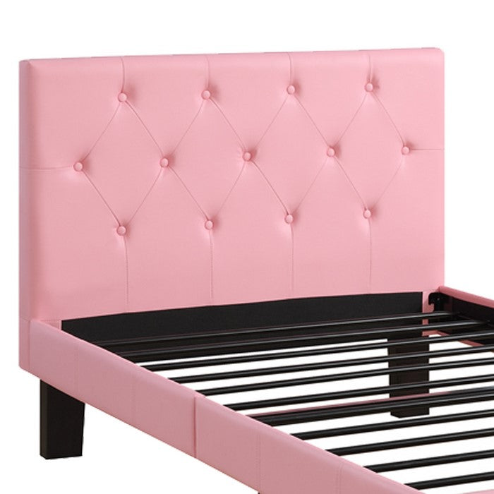 Faux Leather Upholstered Full size Bed With tufted Headboard, Pink