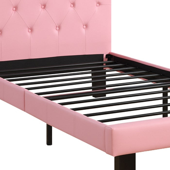 Faux Leather Upholstered Full size Bed With tufted Headboard, Pink