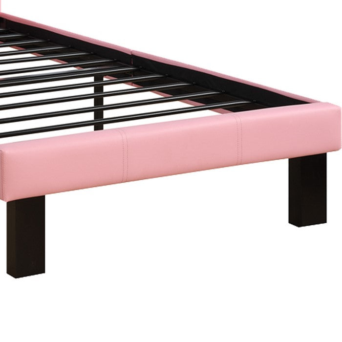 Faux Leather Upholstered Full size Bed With tufted Headboard, Pink