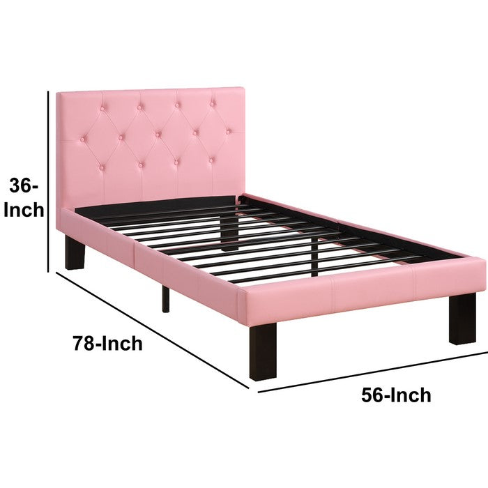 Faux Leather Upholstered Full size Bed With tufted Headboard, Pink