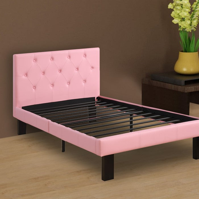 Faux Leather Upholstered Full size Bed With tufted Headboard, Pink