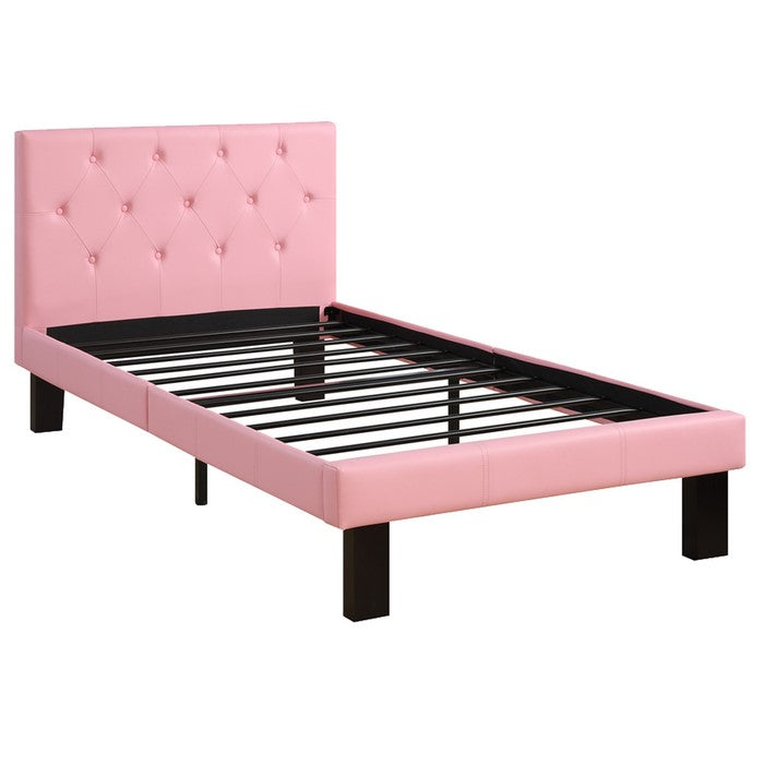 Faux Leather Upholstered Full size Bed With tufted Headboard, Pink