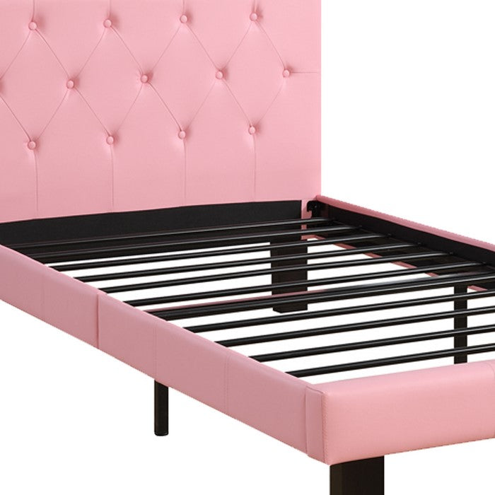 Faux Leather Upholstered Twin size Bed With tufted Headboard, Pink