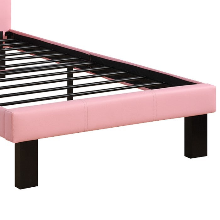 Faux Leather Upholstered Twin size Bed With tufted Headboard, Pink