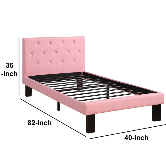 Faux Leather Upholstered Twin size Bed With tufted Headboard, Pink
