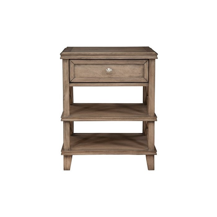 Mahogany Wood Nightstand with 1 Drawer in French Truffle Brown