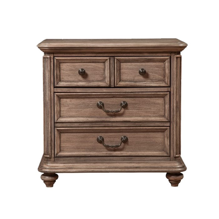 Mahogany Wood 2 Drawer Nightstand in French Truffle Brown