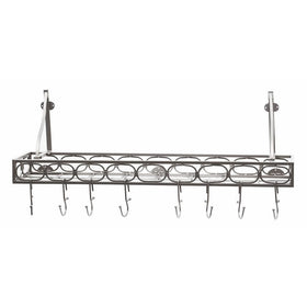 Medium Gauge Wall-Mount Bookshelf Pot Rack with 8 Hooks