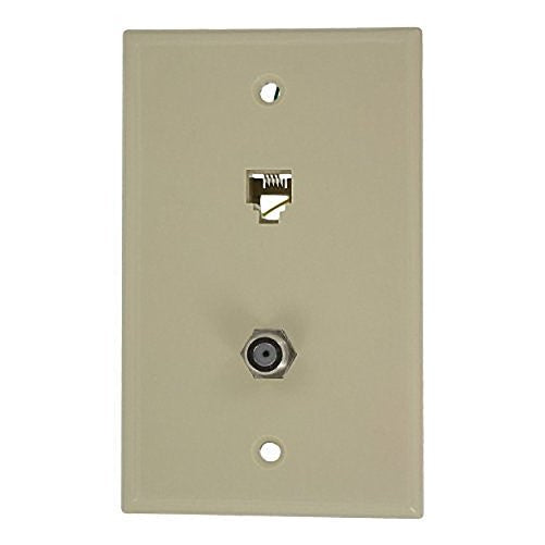 Leviton 40259-I Standard Telephone Wall Jack, 6P4C X F, Screw Terminal, Ivory