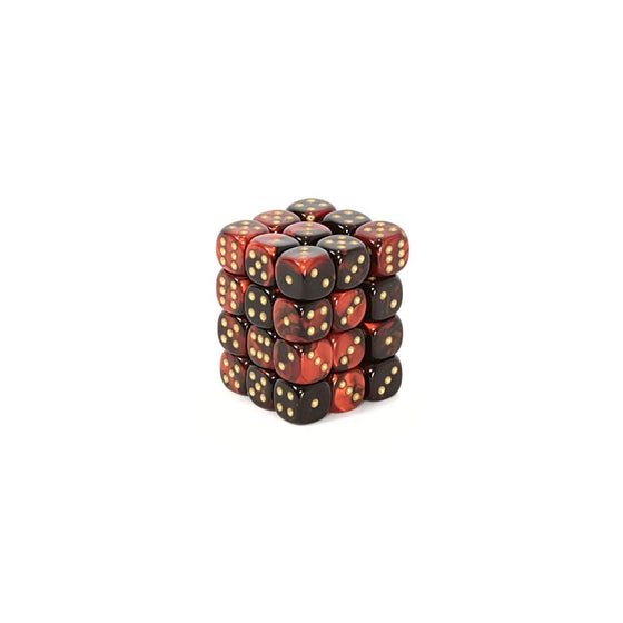 Chessex Gemini Opaque 12mm d6 Black-red with gold Dice Block