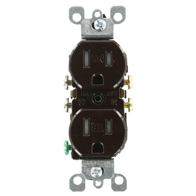 Leviton T5320 15 Amp, 125 Volt, Tamper Resistant, Duplex Receptacle, Residential Grade, Grounding, Brown