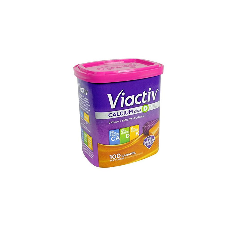 Viactiv Calcium Vitamin D3 Supplement Soft Chews, Caramel, 100 Chews, Calcium Dietary Supplement for Bone Health