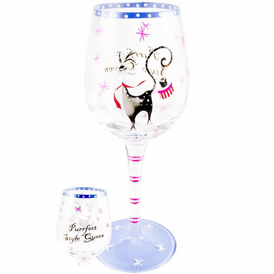 WL SS-WL-20917 "Purrfect Queen" 15 oz Fashion Cat Wine Glass, 9"