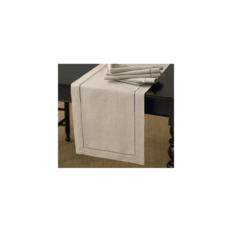 Handmade Classic Hemstitch Natural Table Runner. 18"x108" Rectangular. One Piece.