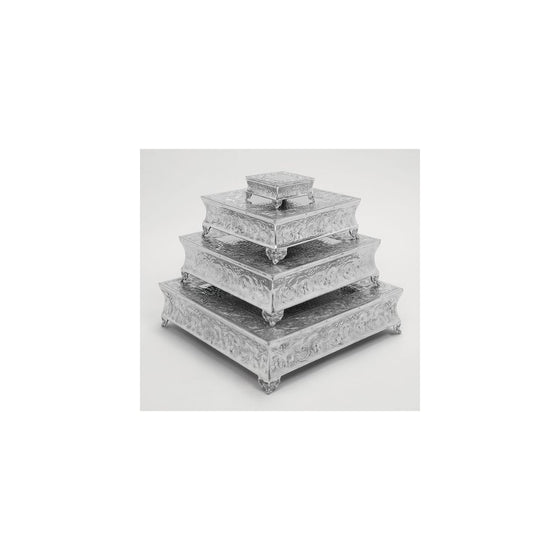 Deco 79 Aluminium Square Cake Stand Home Decor, 22 by 18 by 14 by 6-Inch, Set of 4