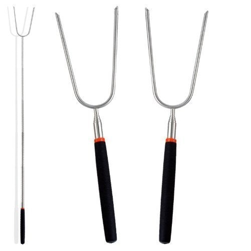 2pc Deluxe Telescoping Stainless Steel Campfire Forks - Extend to 36" - Insulated Handle