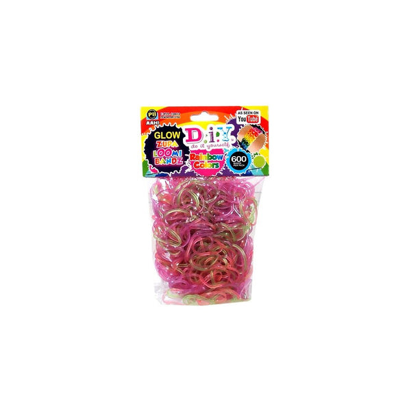 D.I.Y. Do it Yourself Zupa Loomi Bandz 600 Translucent Glow-In-The -Dark Rainbow Rubber Bands with 'S' Clips