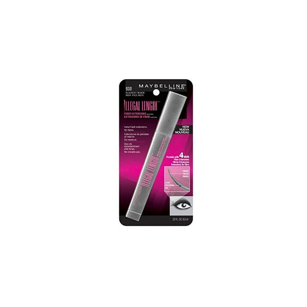 Maybelline New York Illegal Length Fiber Extensions Washable Mascara, Blackest Black [930] 0.22 oz