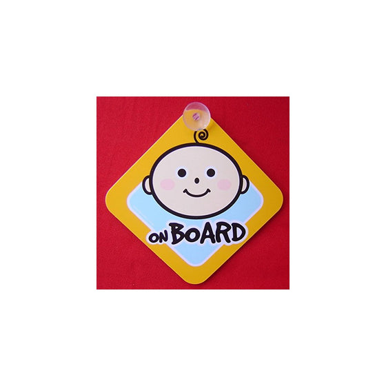 Baby on Board - 2 Pack - Large 6" x 6" Yellow Car Signs with 2 Attached Suction Cups.