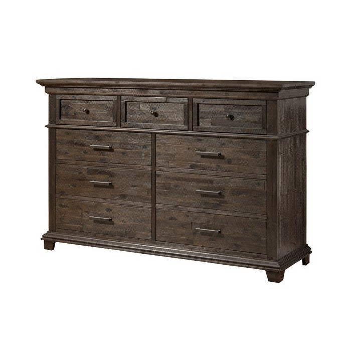 Spacious Wooden Dresser with 9 Drawers Brown