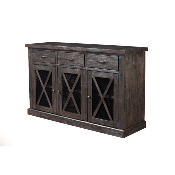 Wooden Sideboard with 3 Drawers and Doors, Brown