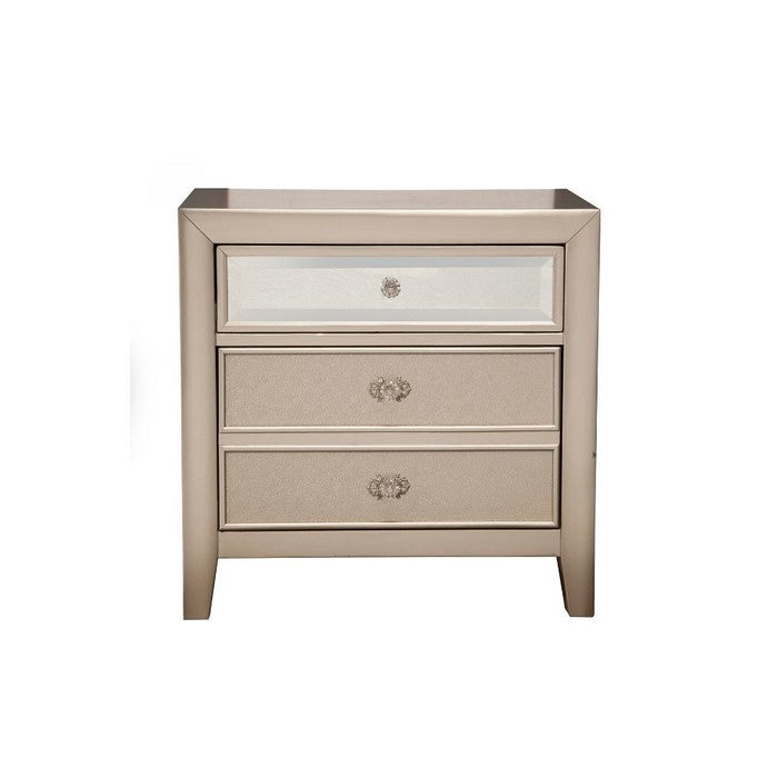 Pine Wood Nightstand with 2 Drawers, Silver