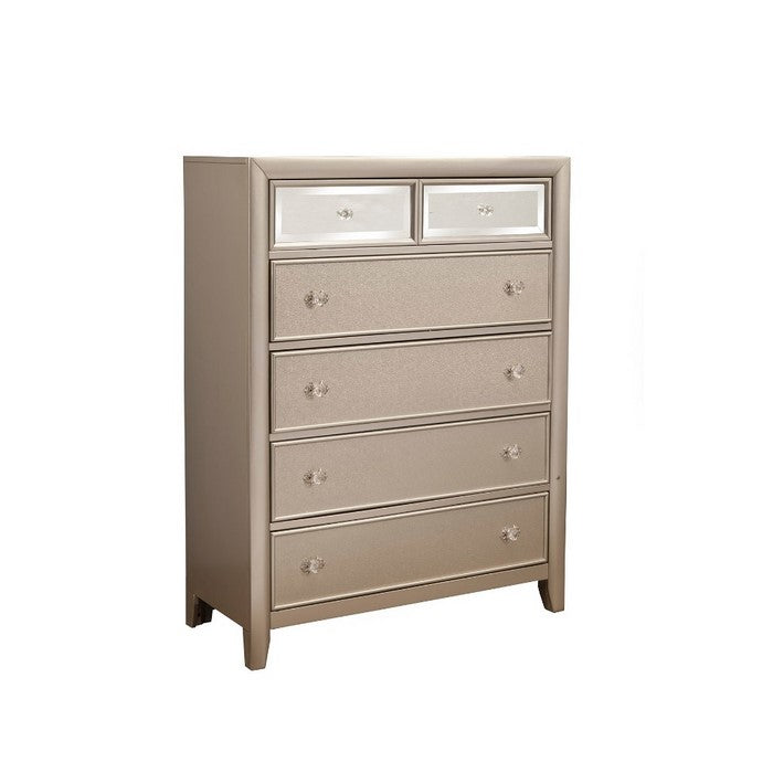 Pine Wood Chest with 6 Drawers, Silver