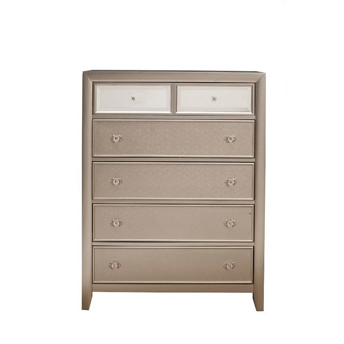 Pine Wood Chest with 6 Drawers, Silver