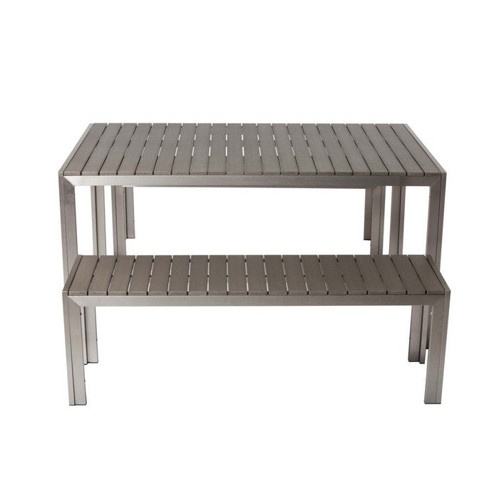 Anodized Aluminum Table And Bench Set In Gray (Set of 3)
