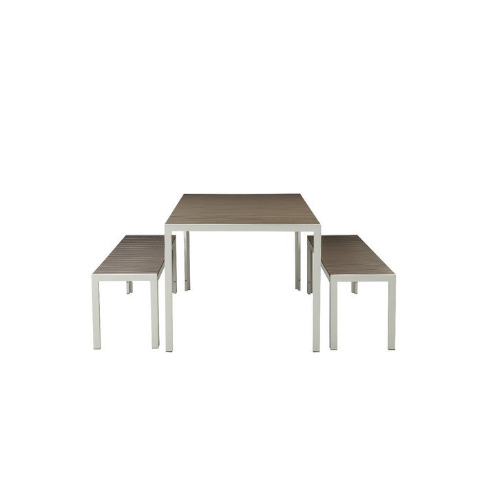 Anodized Aluminum Table And Bench Set In Gray (Set of 3)