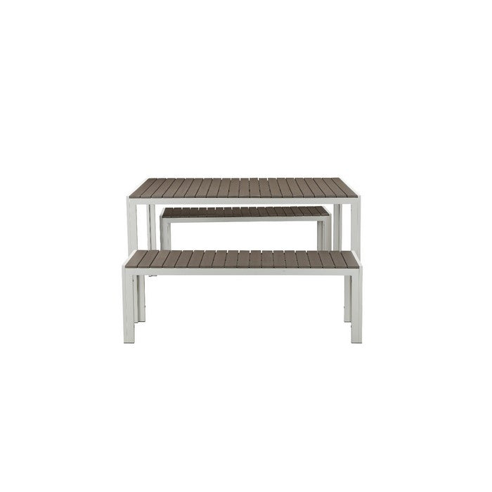 Anodized Aluminum Table And Bench Set In Gray (Set of 3)