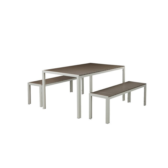 Anodized Aluminum Table And Bench Set In Gray (Set of 3)