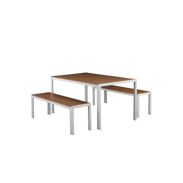 Anodized Aluminum Table And Bench Set In White (Set of 3)